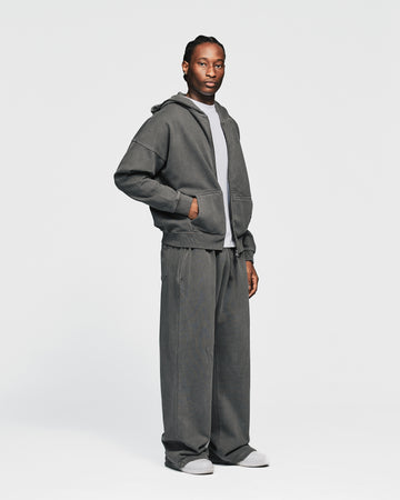 Drop Shoulder Zip Hoodie - Vintage Grey