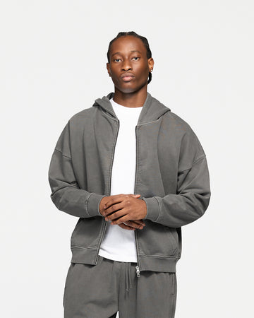 Drop Shoulder Zip Hoodie - Vintage Grey