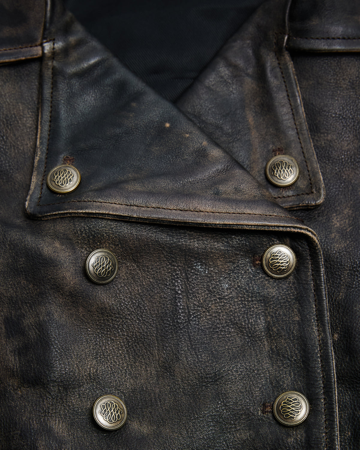 Double Breasted Leather Jacket - Vintage Black