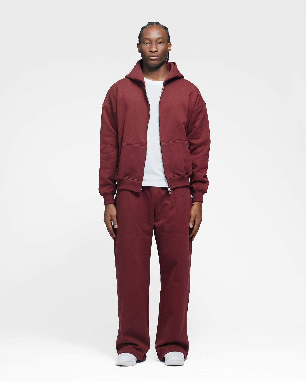 Drop Shoulder Zip Hoodie - Burgundy