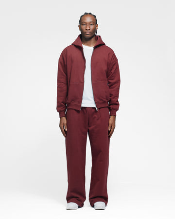 Drop Shoulder Zip Hoodie - Burgundy