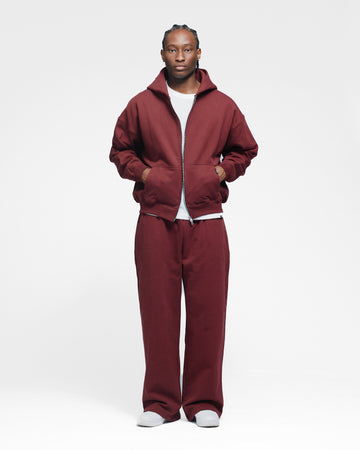 Drop Shoulder Zip Hoodie - Burgundy