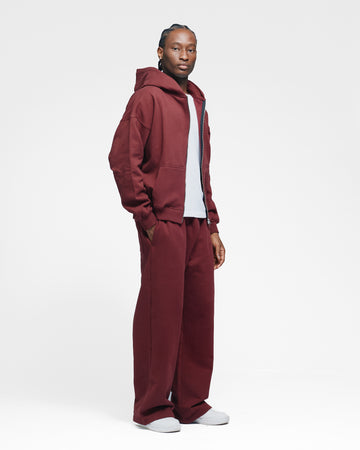 Drop Shoulder Zip Hoodie - Burgundy
