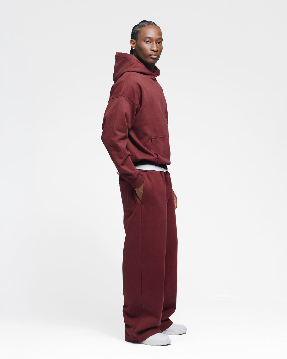 Drop Shoulder Hoodie - Burgundy