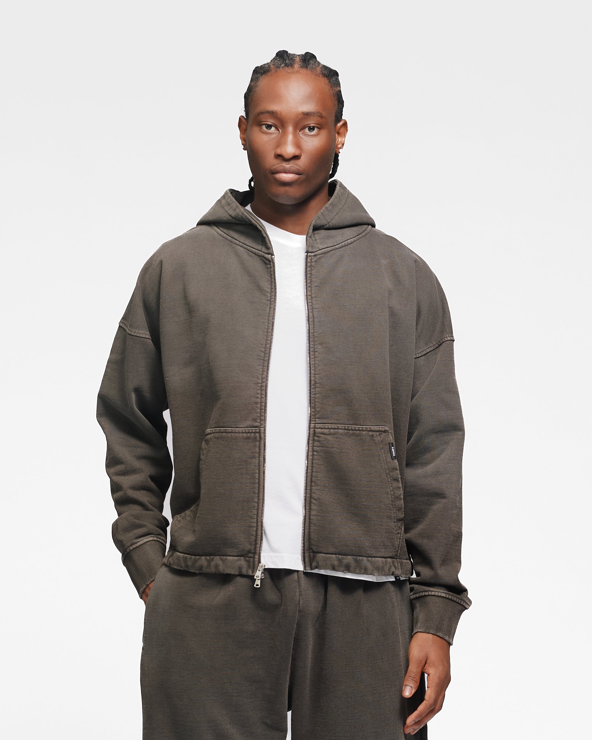 Cropped Zip Hoodie - Sunfaded Espresso