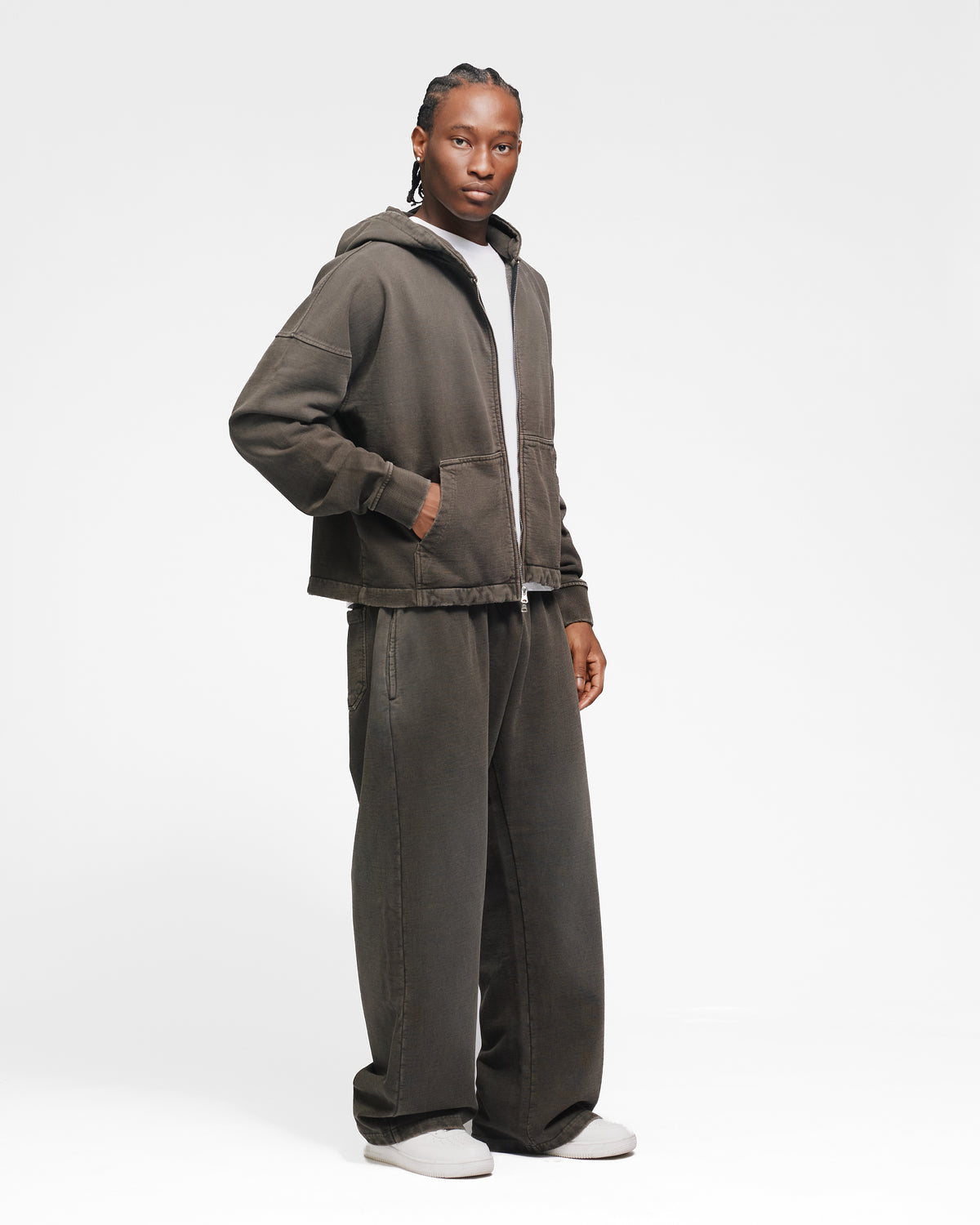 Cropped Zip Hoodie - Sunfaded Espresso