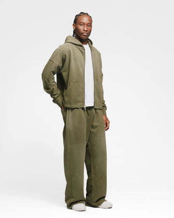 Cropped Zip Hoodie - Sunfaded Olive