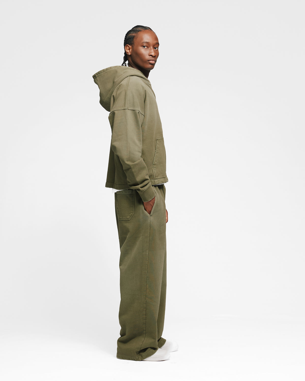 Cropped Zip Hoodie - Sunfaded Olive