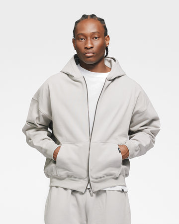 Drop Shoulder Zip Hoodie - Light Grey