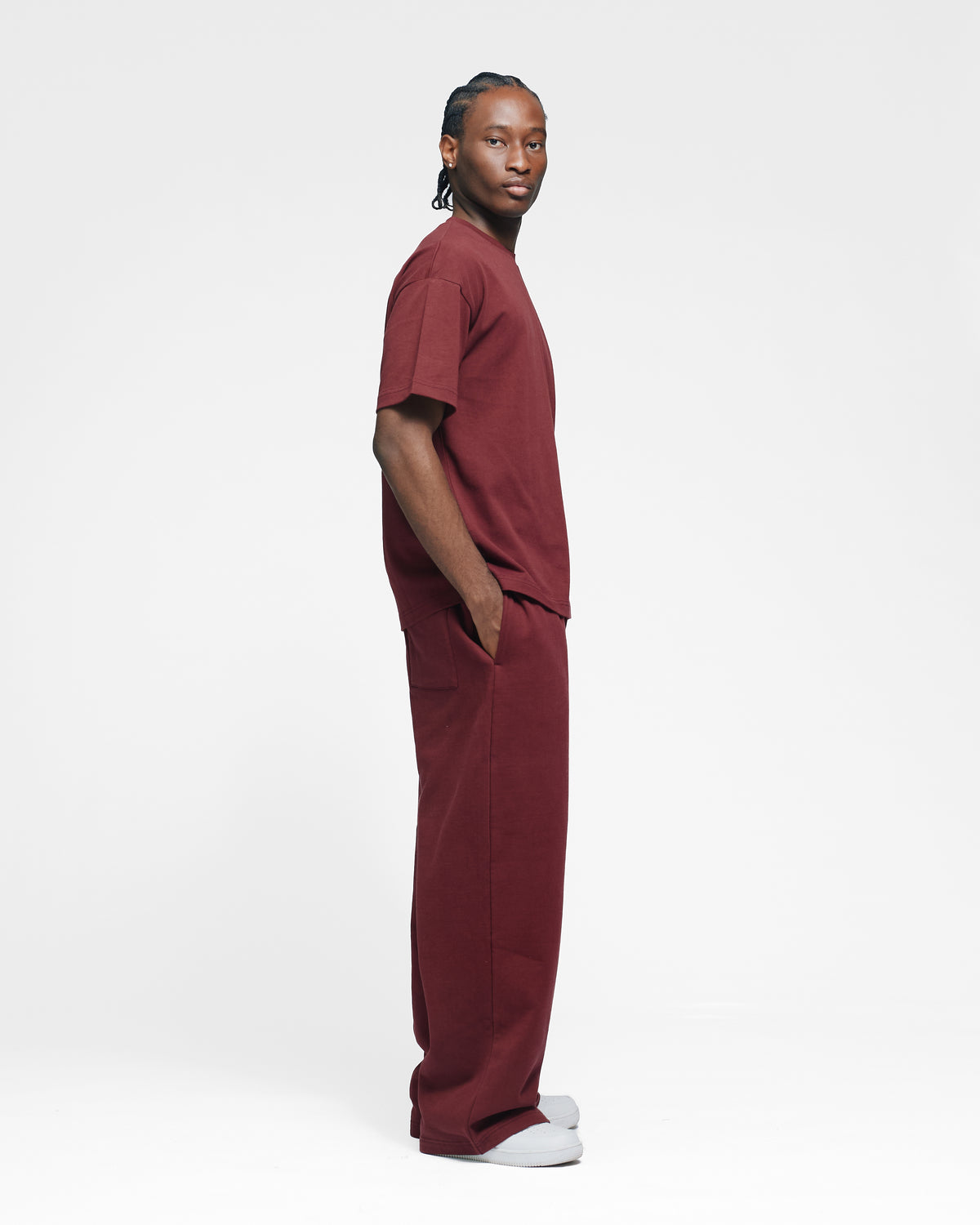 Drop Shoulder T-Shirt - Burgundy