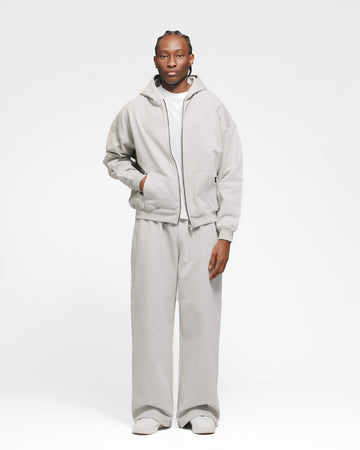 Drop Shoulder Zip Hoodie - Light Grey