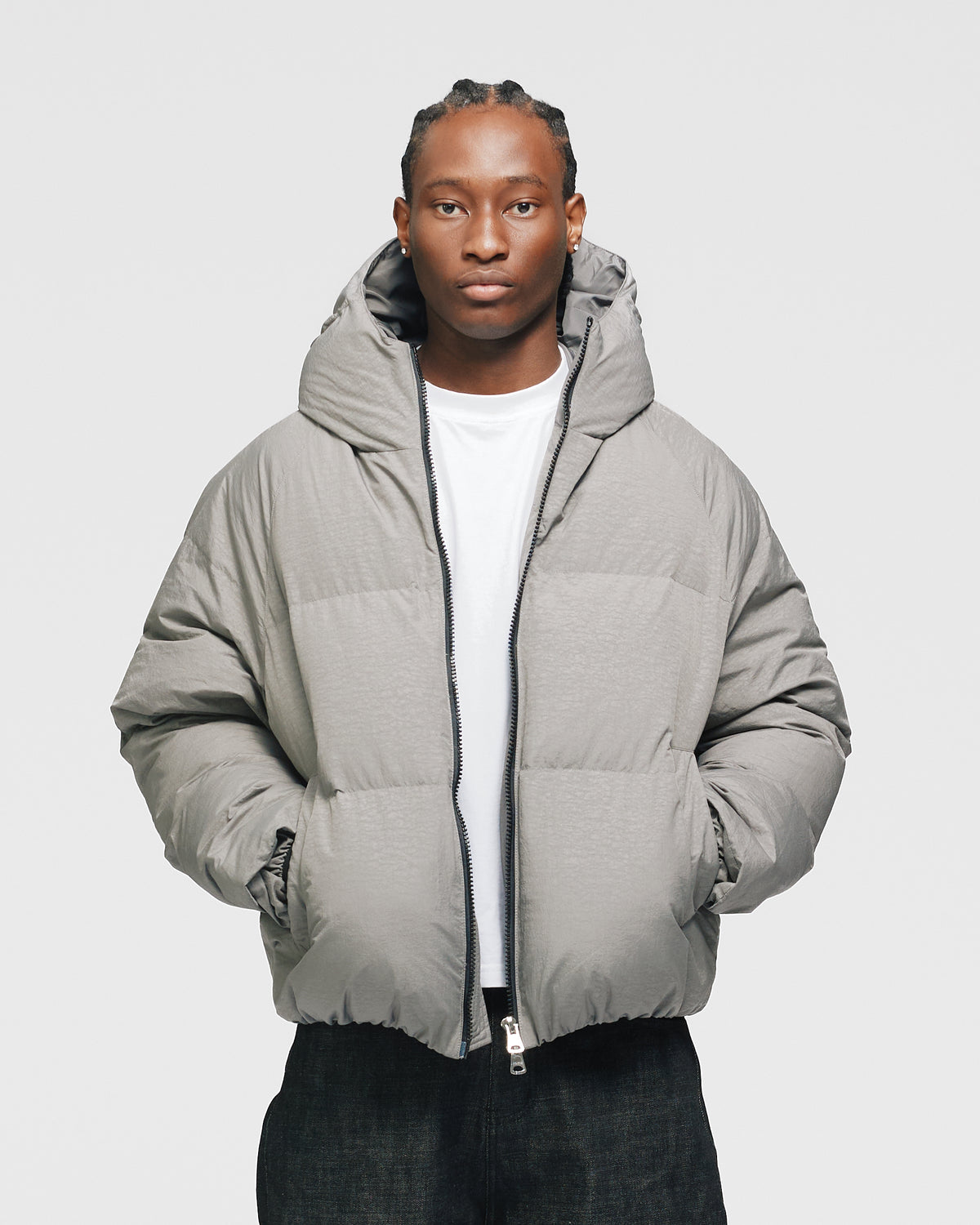 Hooded Puffer Jacket - Grey