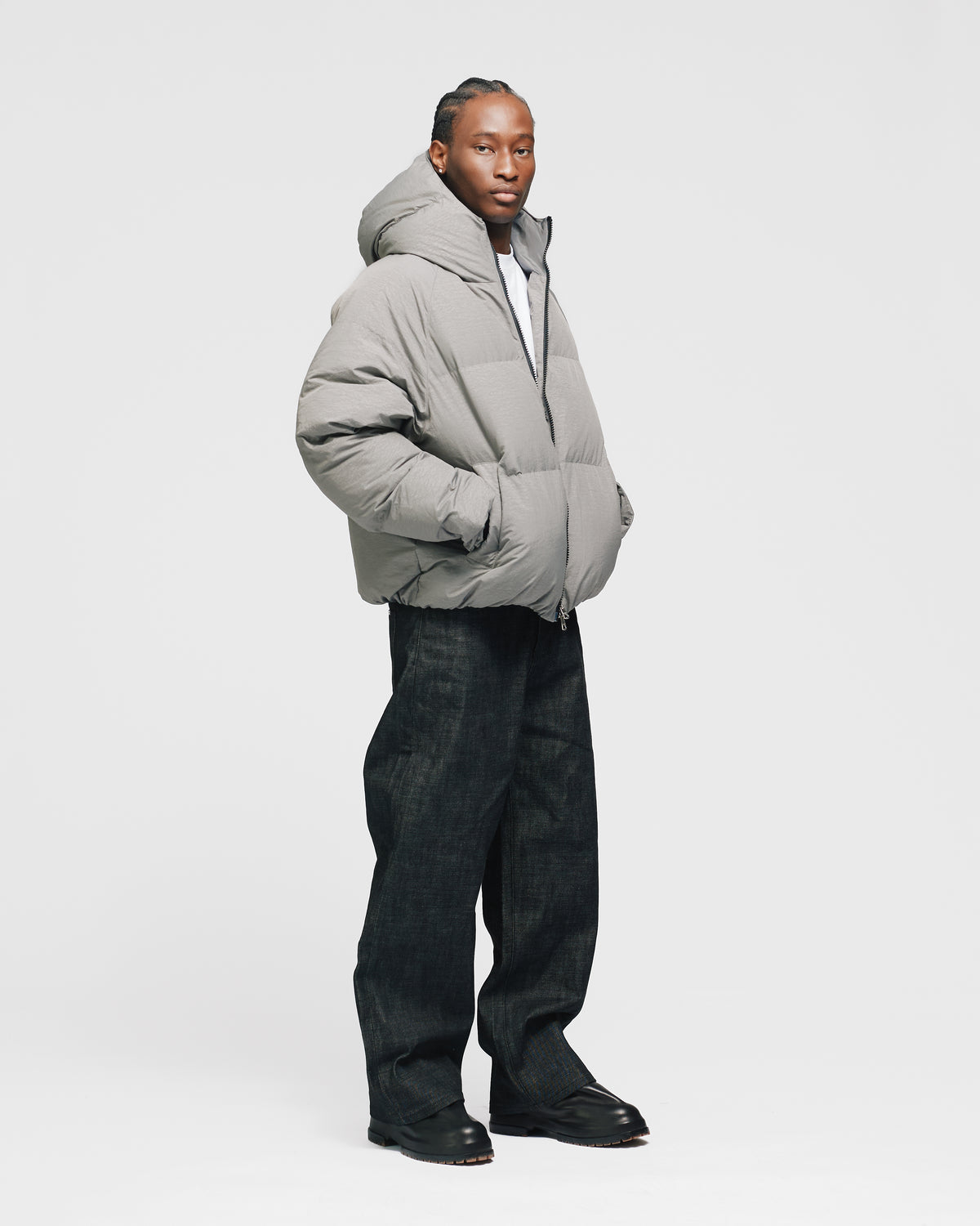 Hooded Puffer Jacket - Grey