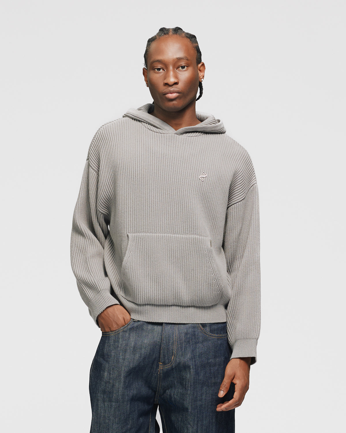 Signature Ribbed Hoodie - Grey