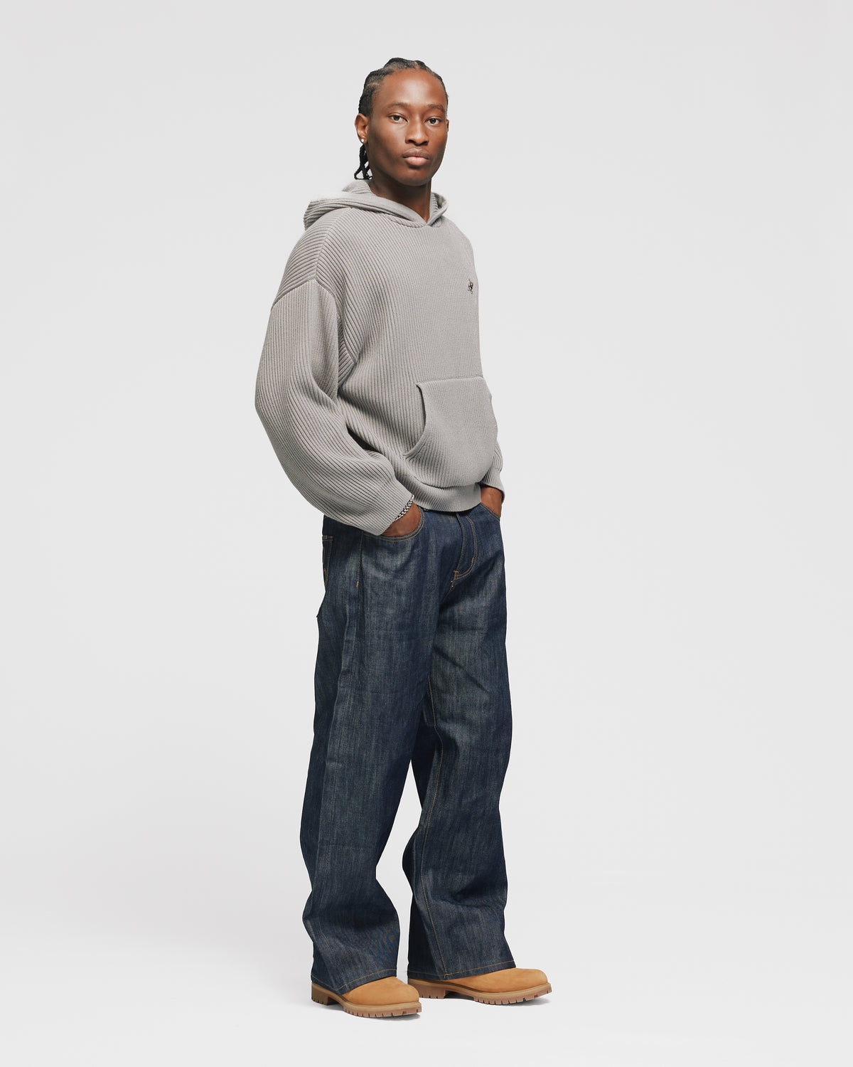 Signature Ribbed Hoodie - Grey