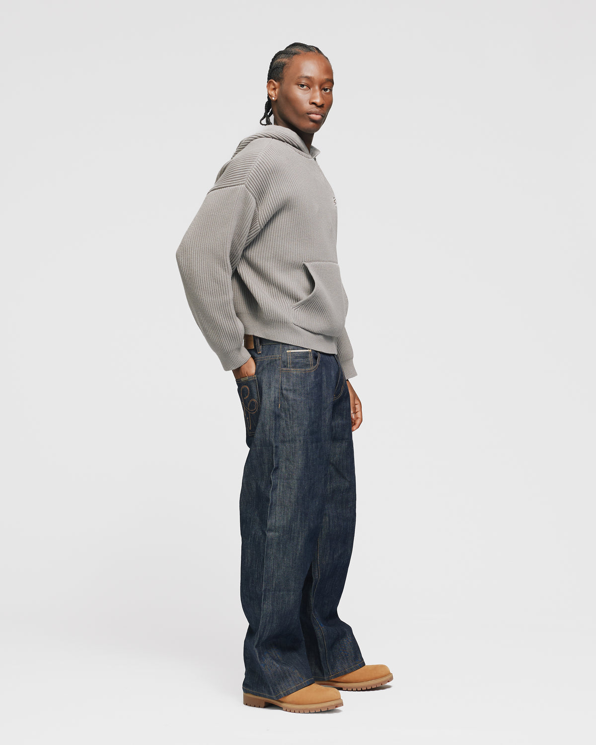 Signature Ribbed Hoodie - Grey