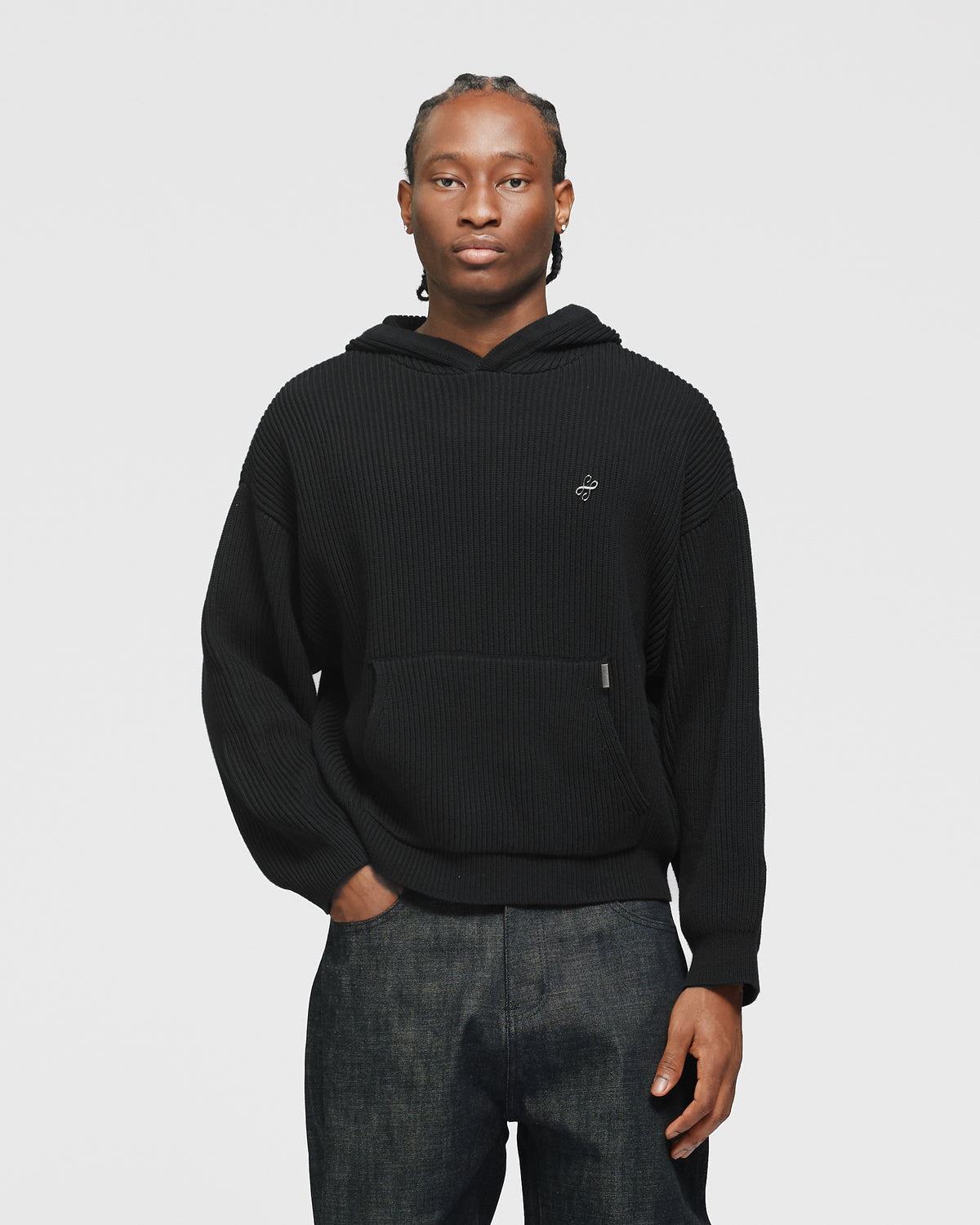 Signature Ribbed Hoodie - Black