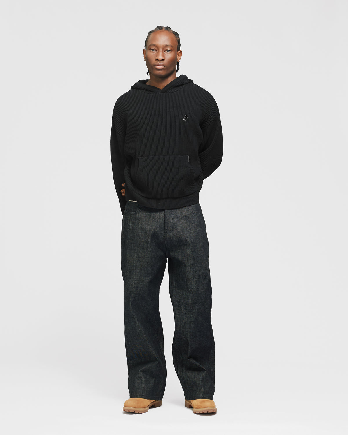 Signature Ribbed Hoodie - Black