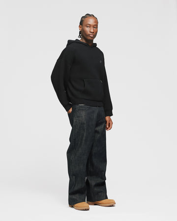 Signature Ribbed Hoodie - Black