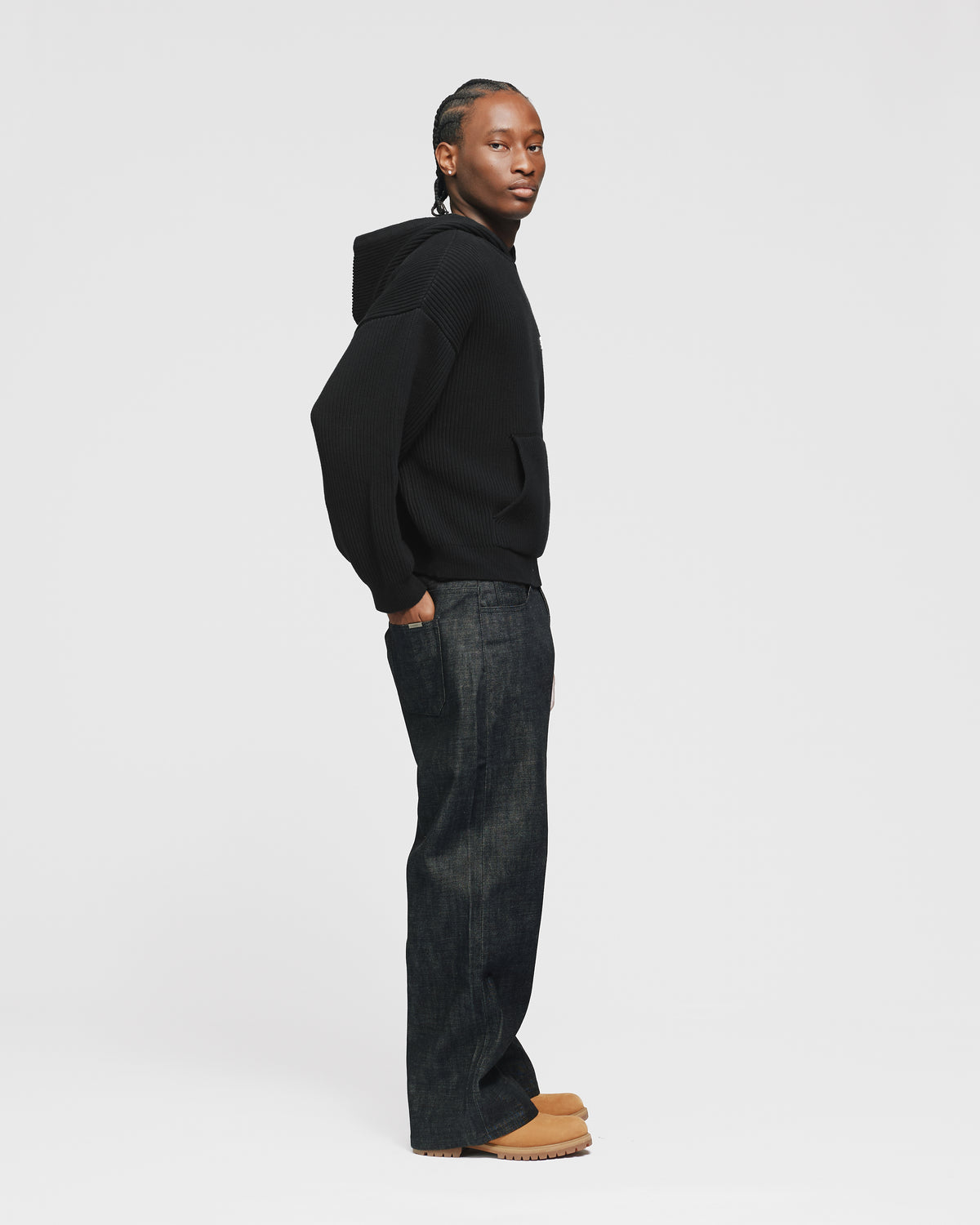 Signature Ribbed Hoodie - Black