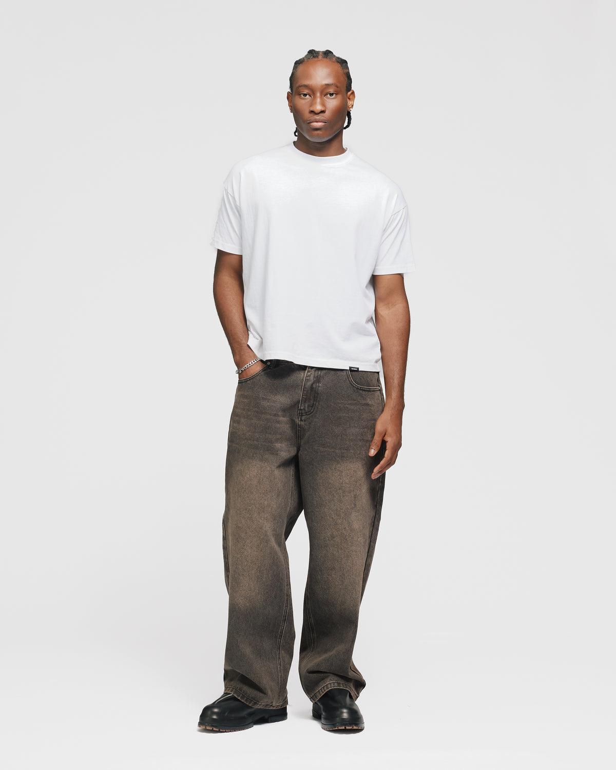 Baggy Denim Pants - Washed Brown