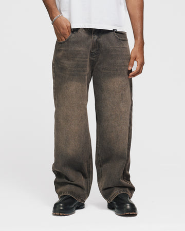 Baggy Denim Pants - Washed Brown