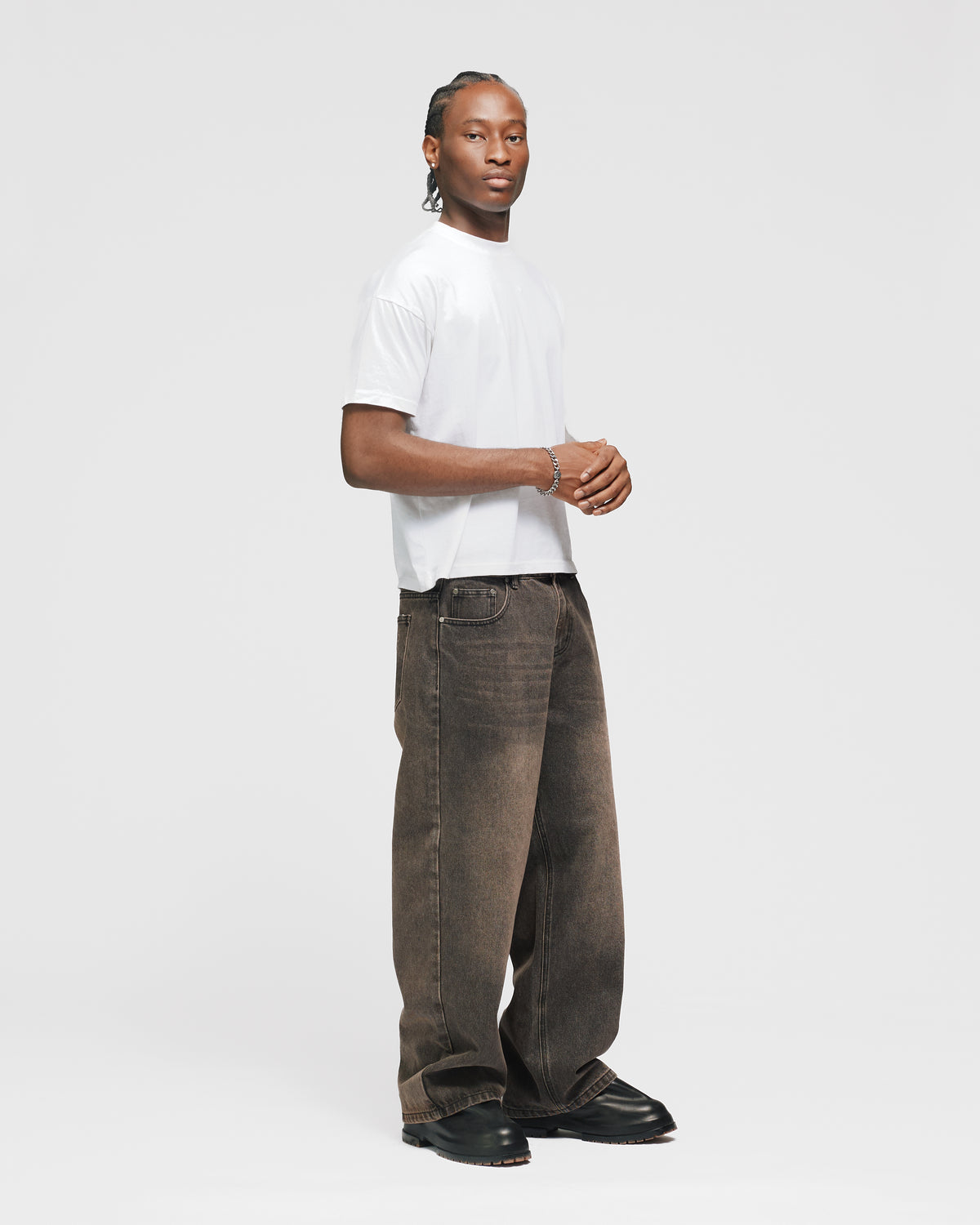 Baggy Denim Pants - Washed Brown
