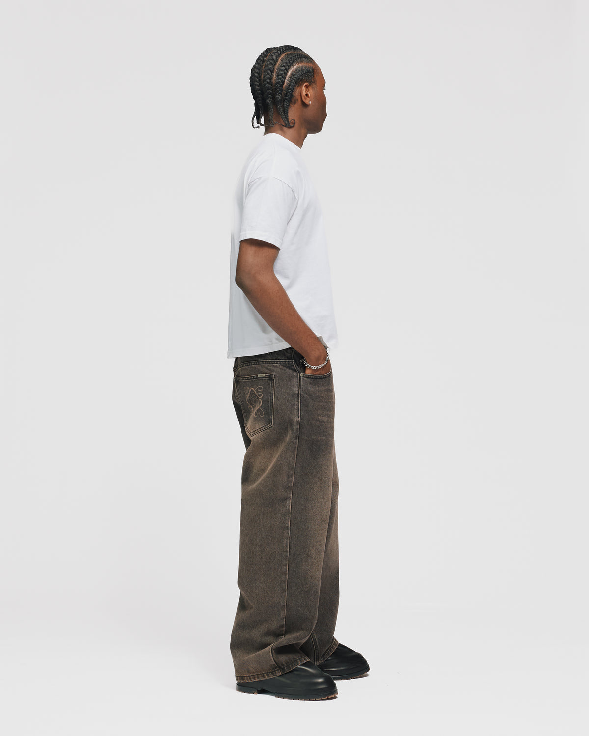 Baggy Denim Pants - Washed Brown