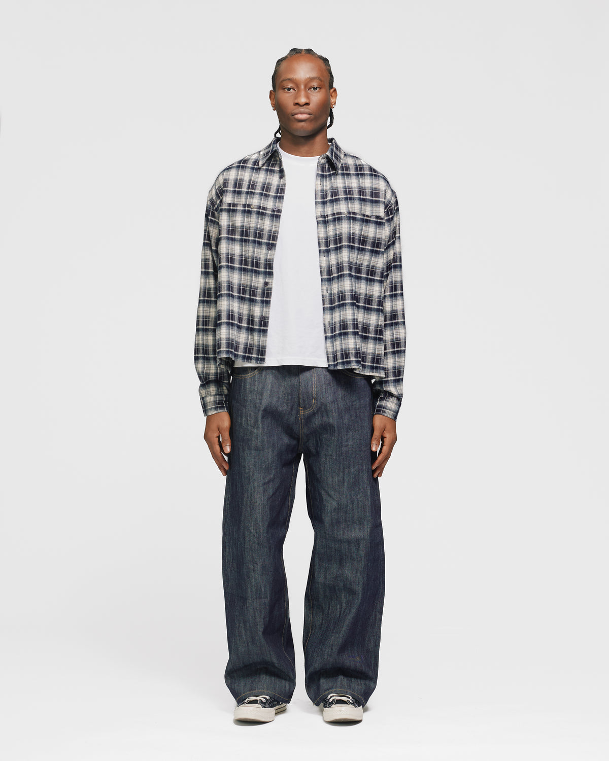 Cropped Flannel - Navy