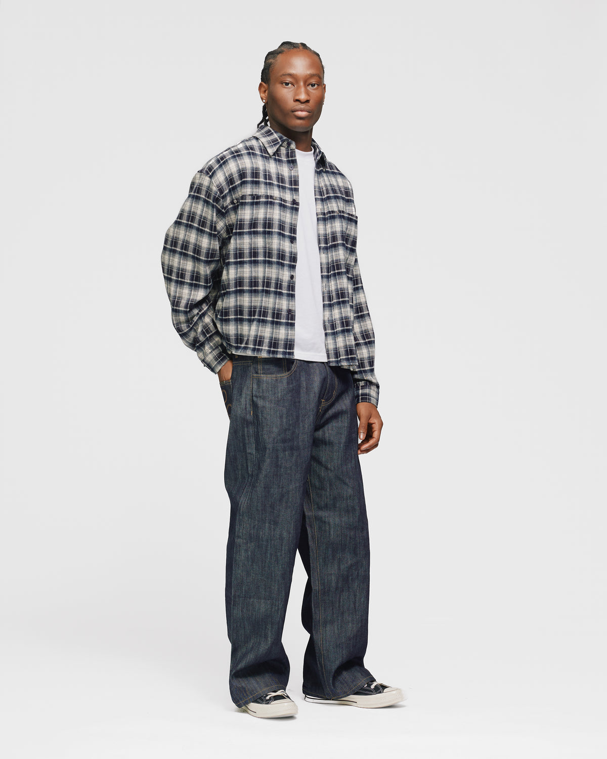 Cropped Flannel - Navy