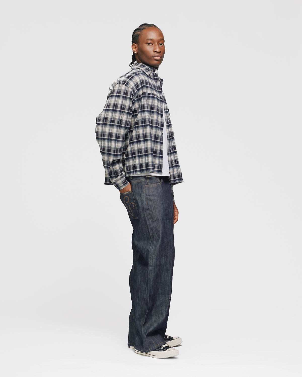 Cropped Flannel - Navy