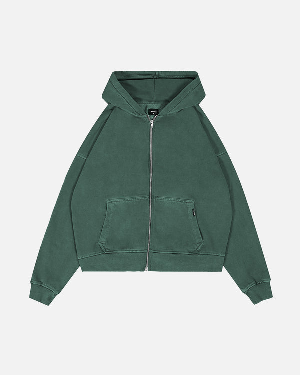 Drop Shoulder Zip Hoodie - Vintage Green