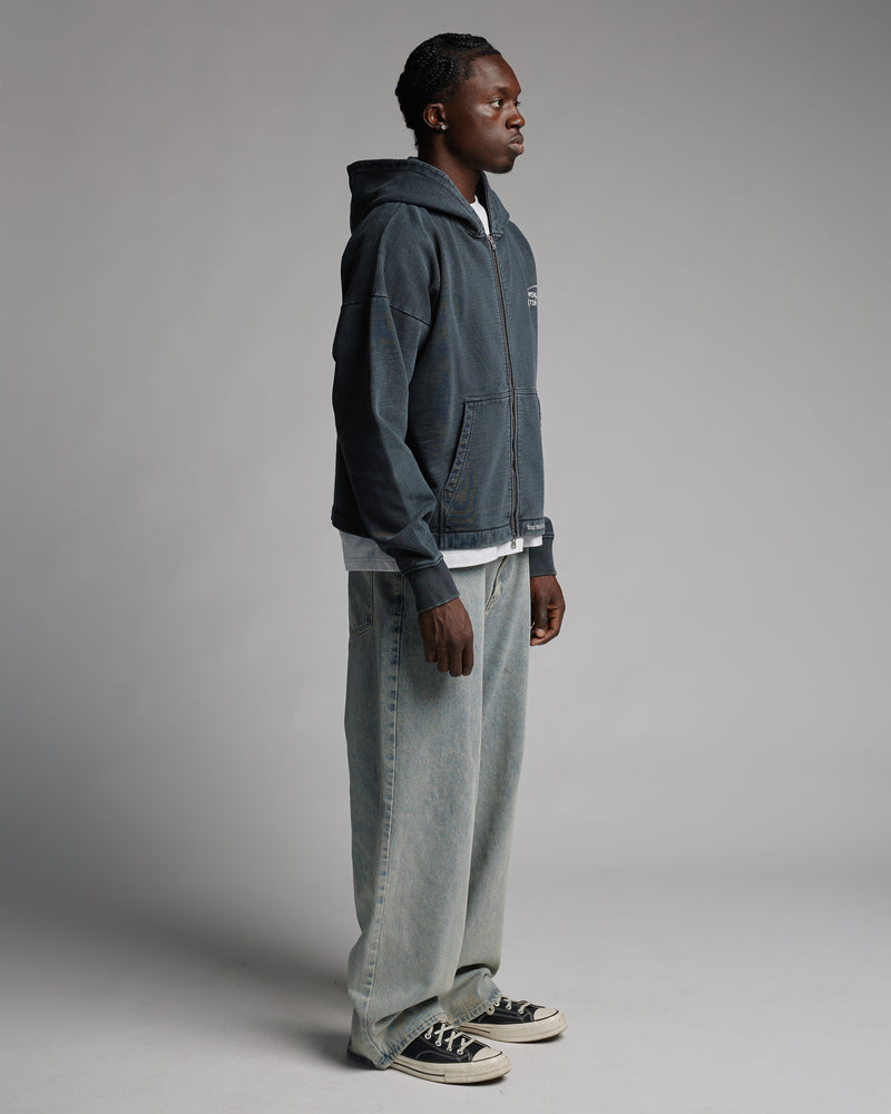 Mind is Hours Cropped Zip Hoodie - Vintage Black