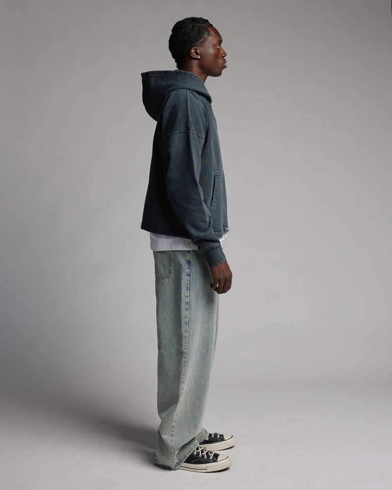 Mind is Hours Cropped Zip Hoodie - Vintage Black