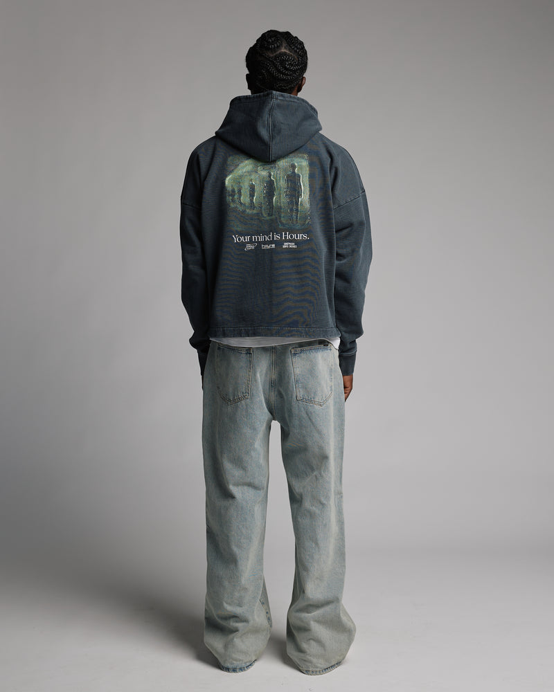 Mind is Hours Cropped Zip Hoodie - Vintage Black