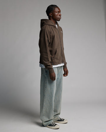 Outlaw Cropped Zip Hoodie - Vintage Espresso