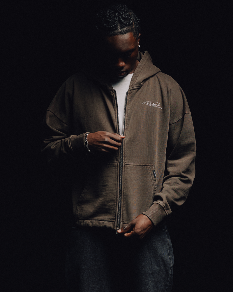 Outlaw Cropped Zip Hoodie - Vintage Espresso