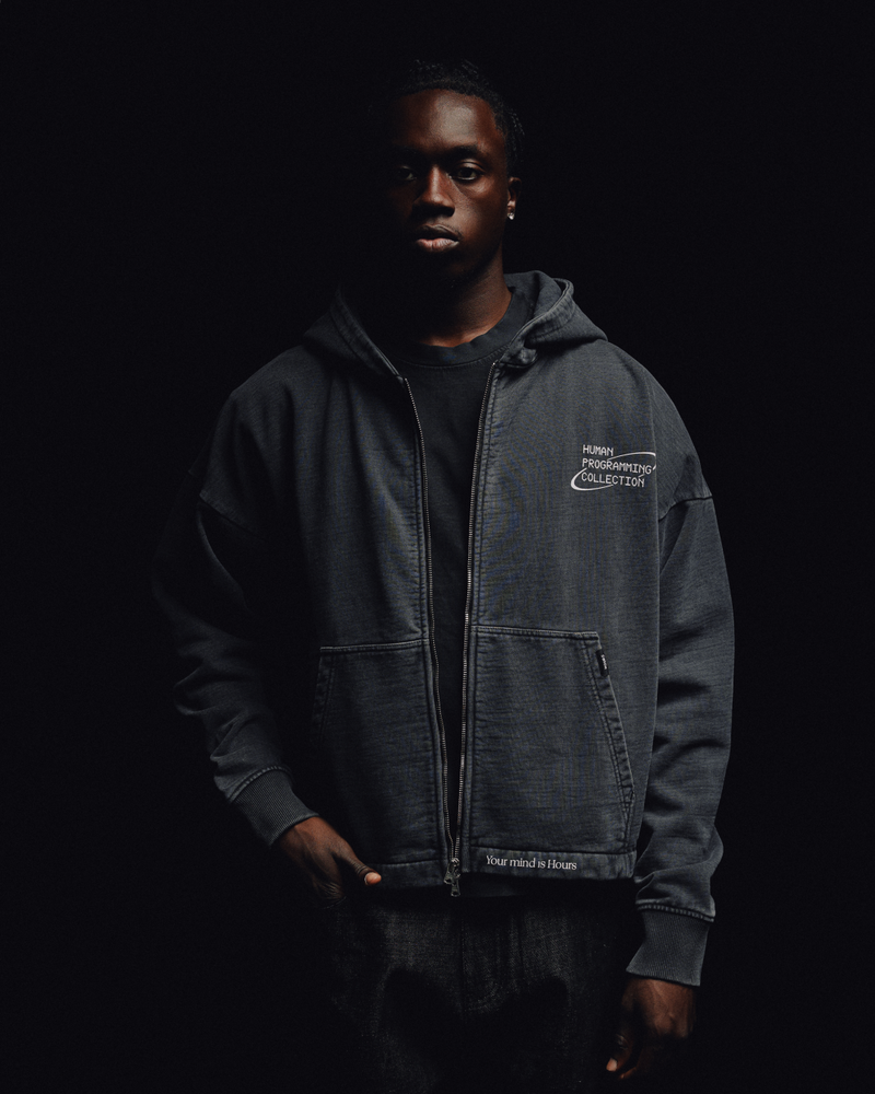 Mind is Hours Cropped Zip Hoodie - Vintage Black