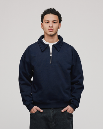 Drop Shoulder 1/4 Zip - Navy