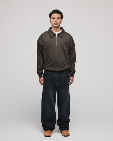 Drop Shoulder 1/4 Zip - Espresso