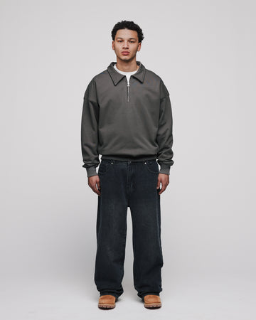 Drop Shoulder 1/4 Zip - Charcoal