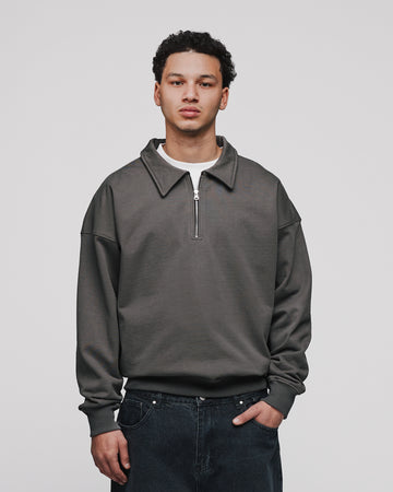 Drop Shoulder 1/4 Zip - Charcoal