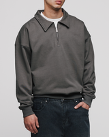 Drop Shoulder 1/4 Zip - Charcoal