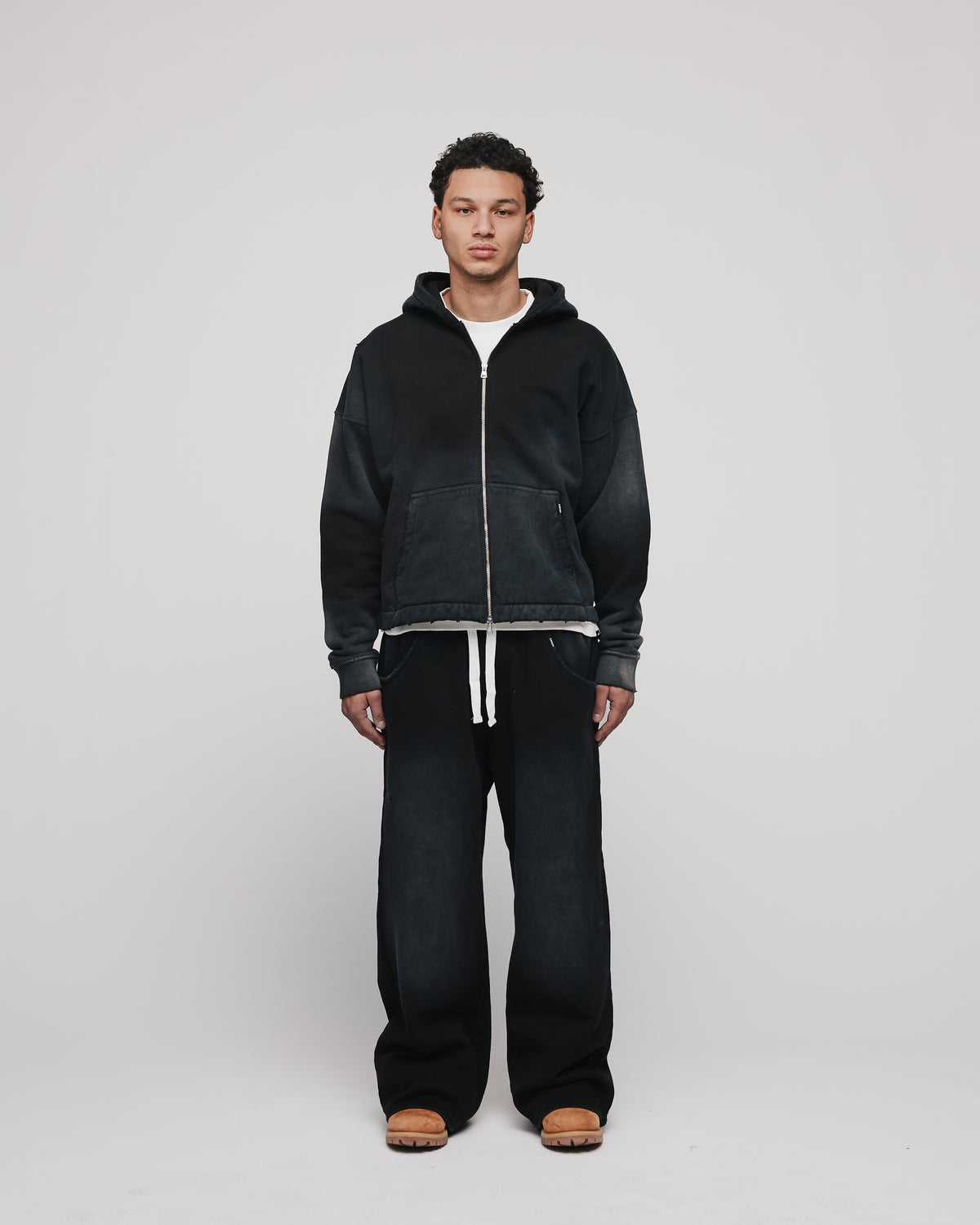 Cropped Zip Hoodie - Sunfaded Black