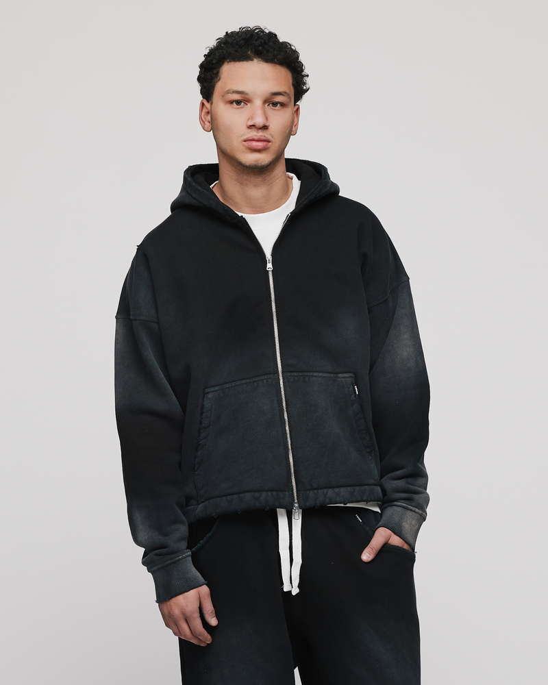 Cropped Zip Hoodie - Sunfaded Black – Hours