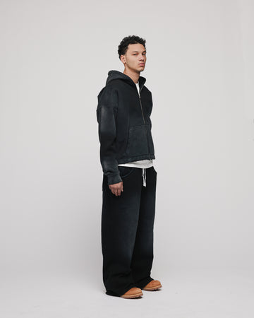Cropped Zip Hoodie - Sunfaded Black