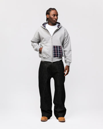 Flannel Zip Hoodie - Grey