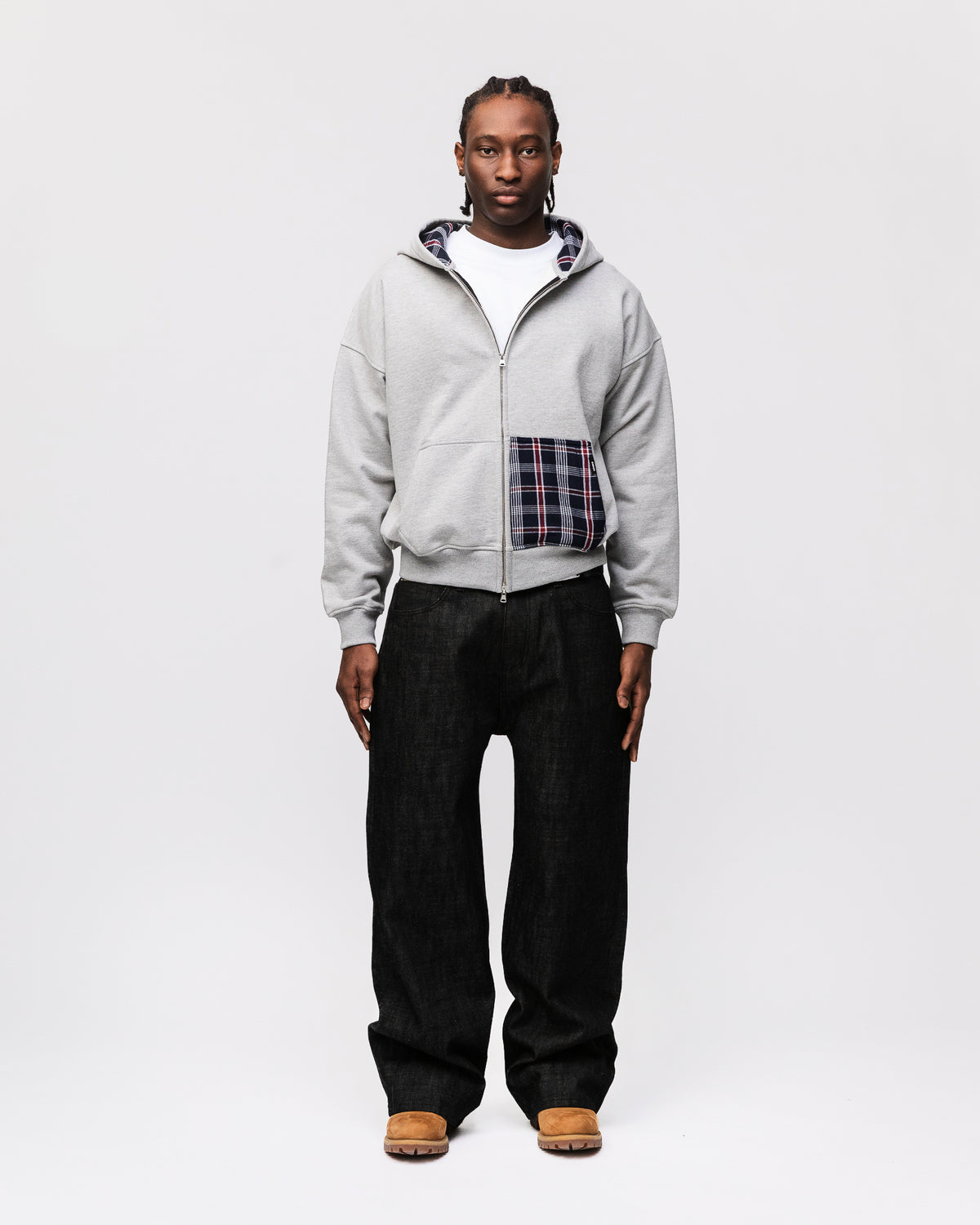 Flannel Zip Hoodie - Grey