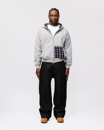 Flannel Zip Hoodie - Grey
