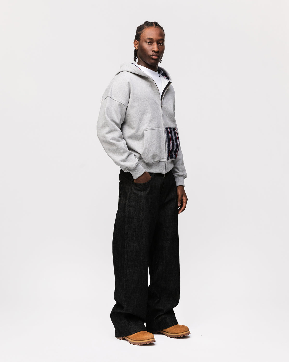 Flannel Zip Hoodie - Grey